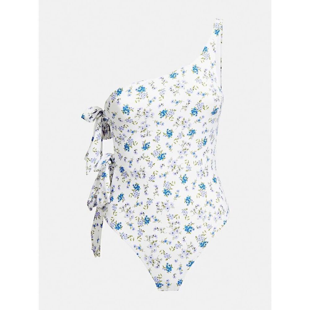 Guess Womens All Over Print One Shoulder One Piece Swimsuit S Floral Violet